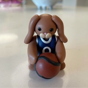 Mini Polymer Clay Brown Floppy Bunny Rabbit Blue Jersey Basketball Player Gift